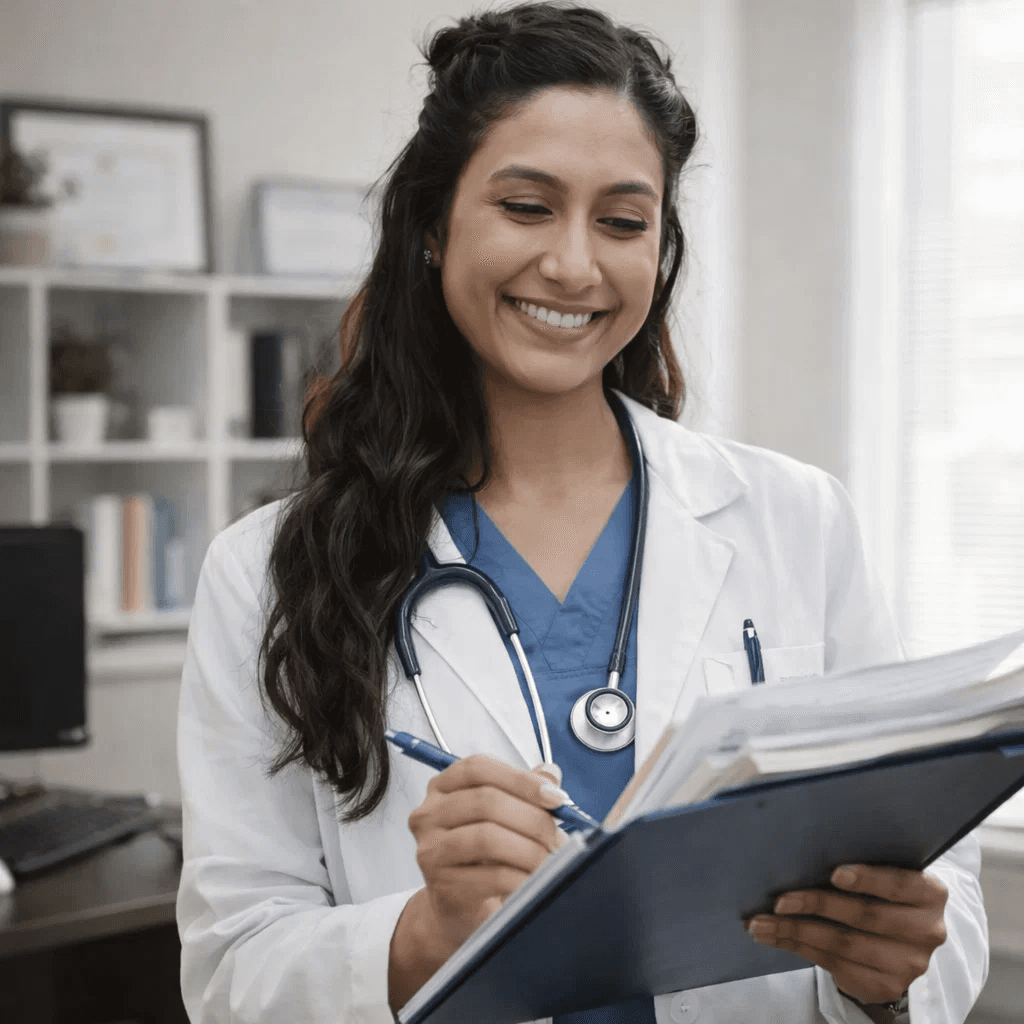 Medical provider reviewing patient file